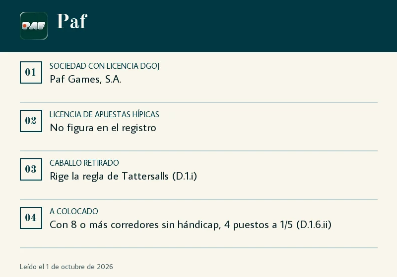 Ficha de Paf: licencia hípica, no corredores y colocado